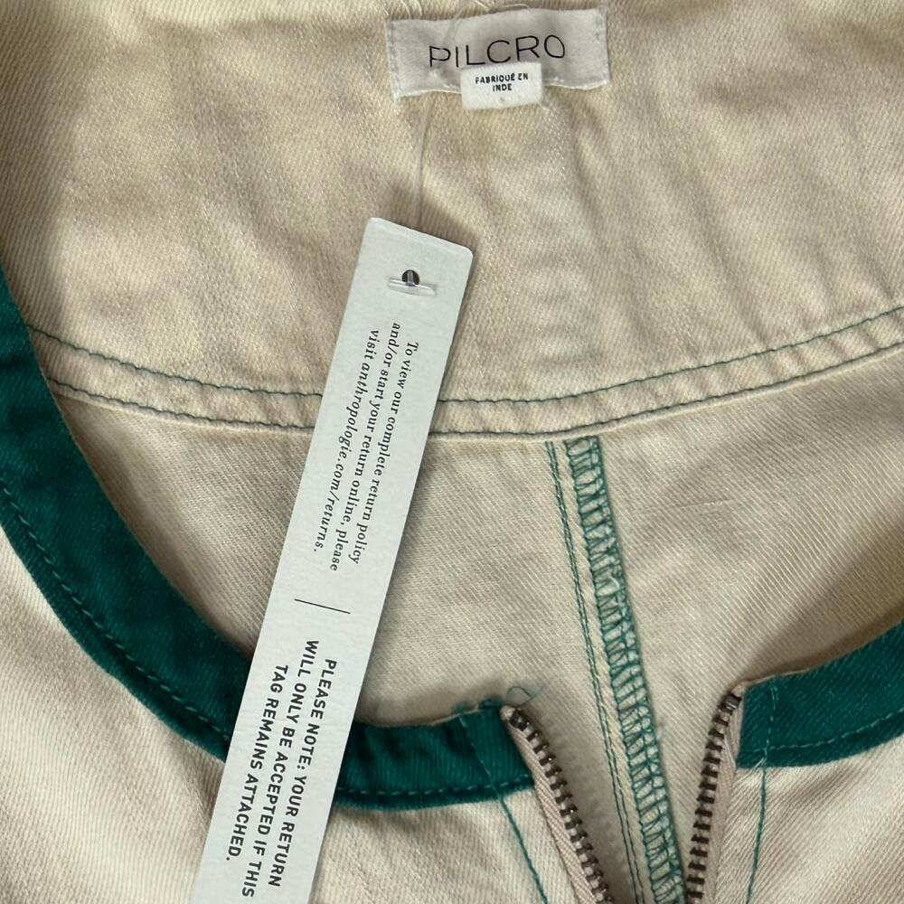 Anthropologie Pilcro Cream Green Zip Denim Mini Trapeze Dress size 1X NEW Tags - Picture 3 of 13